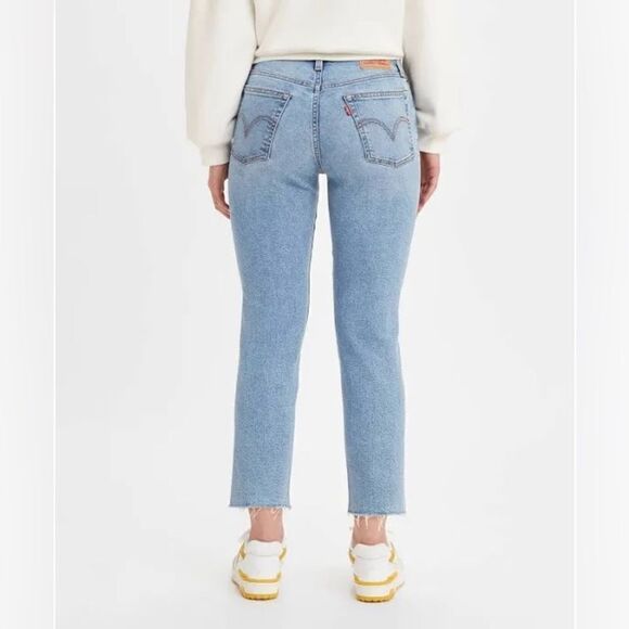 Levi’s Womens High Rise Wedgie Straight Leg Raw Hem Denim Blue Jeans - Picture 7 of 12